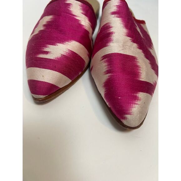 Artemis Pink White Silk Mule Slides Sz. 37 (US 6.5) - Picture 2 of 7